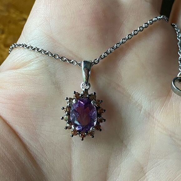 Moroccan Amethyst Champagne Zircon Sterling Silver Pendant - Picture 1 of 6
